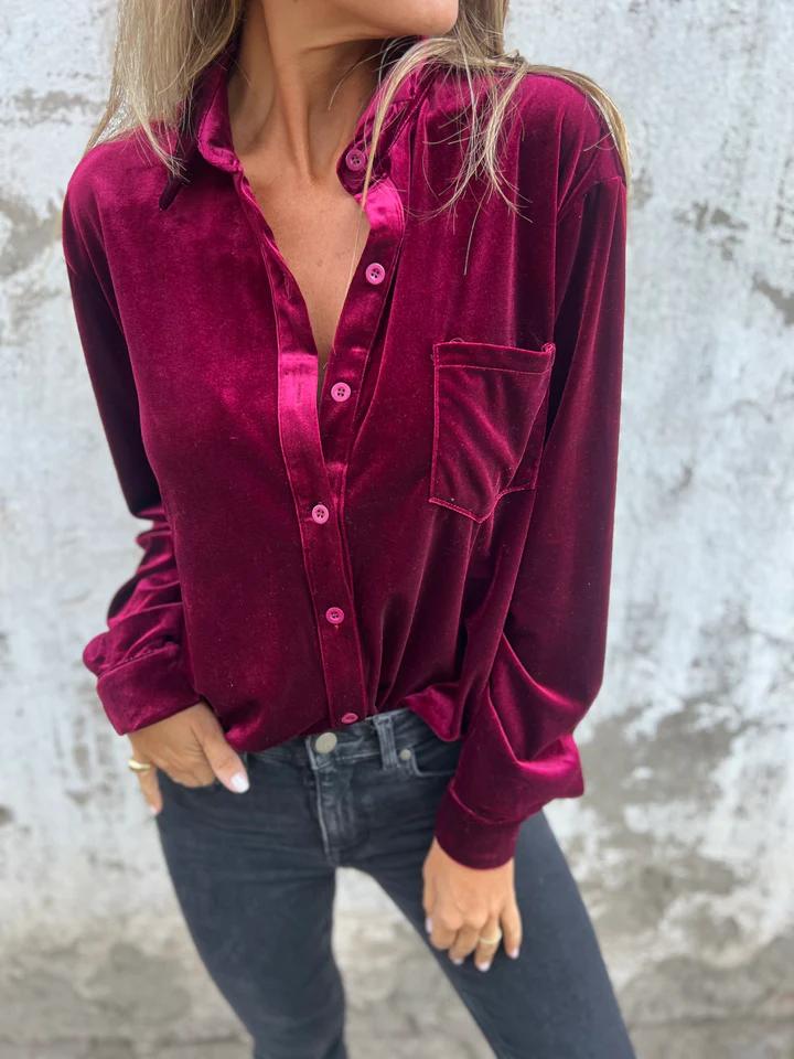 L'LEVANI™ | ESTELLE - BLOUSE EN VELOURS BOUTONNÉE