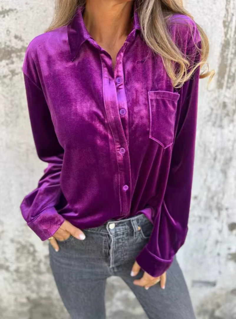 L'LEVANI™ | ESTELLE - BLOUSE EN VELOURS BOUTONNÉE