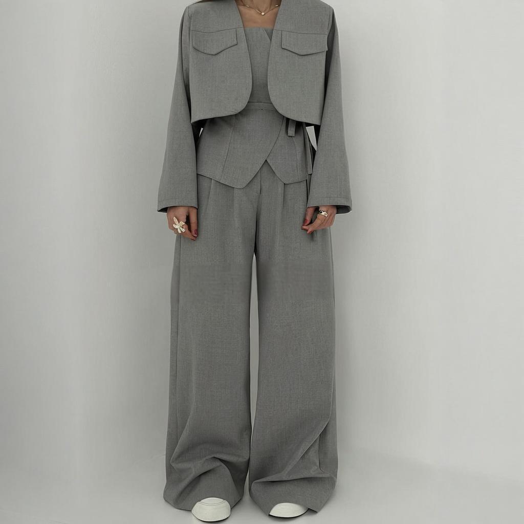 L'LEVANI™ | Ensemble Femme 3 Pièces (Veste + Bustier + Pantalon Large)