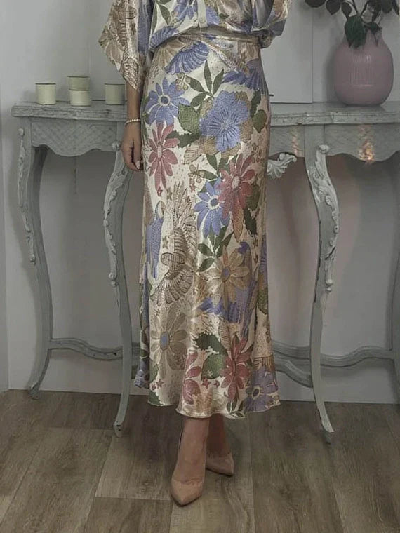 L'LEVANI™ | Ensemble Satiné à Motif Floral Deux Pièces – Silhouette Sirène