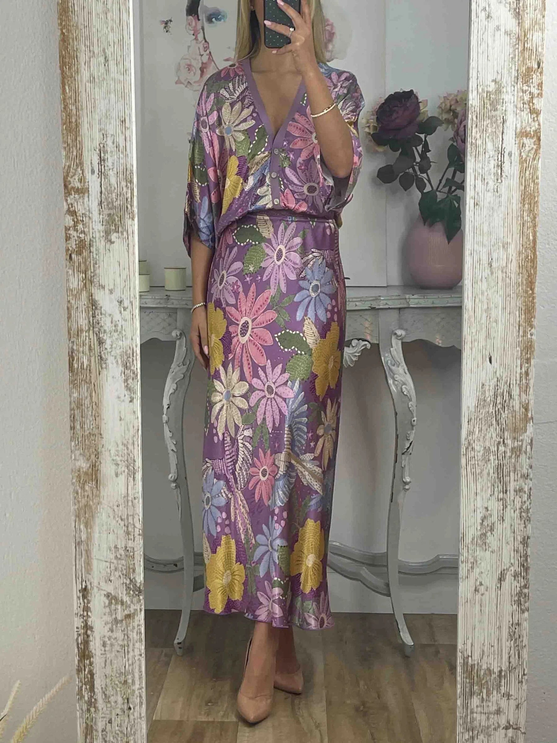 L'LEVANI™ | Ensemble Satiné à Motif Floral Deux Pièces – Silhouette Sirène