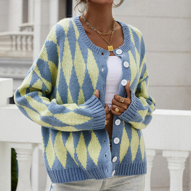  L'LEVANI™ | Cardigan En Tricot Géométrique Décontracté