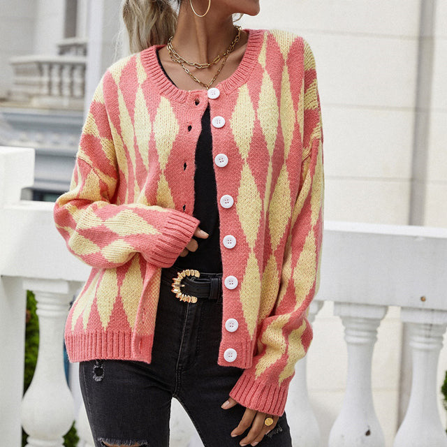  L'LEVANI™ | Cardigan En Tricot Géométrique Décontracté