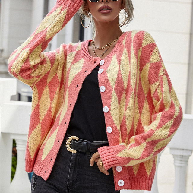  L'LEVANI™ | Cardigan En Tricot Géométrique Décontracté