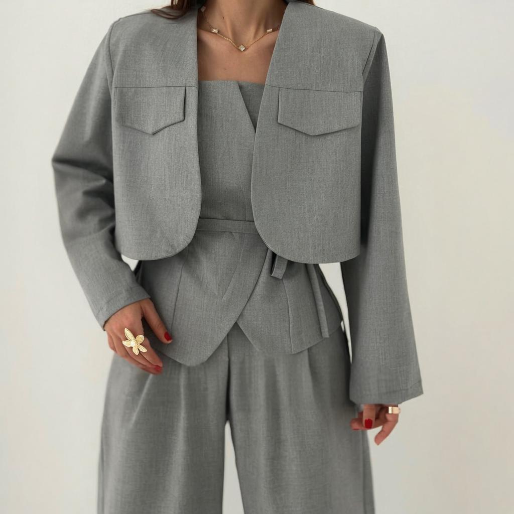  L'LEVANI™ | Ensemble Femme 3 Pièces (Veste + Bustier + Pantalon Large)