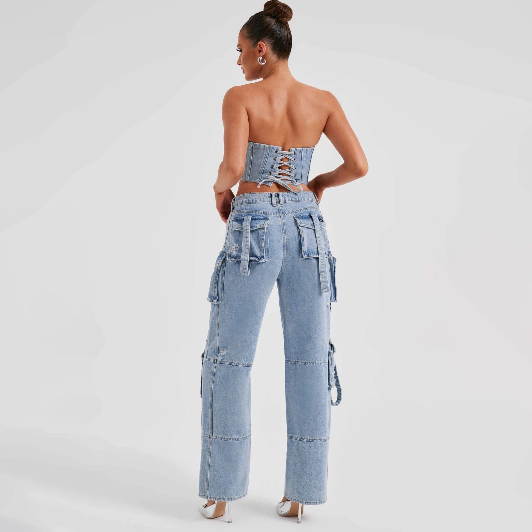  L'LEVANI™ | Ensemble bustier et jean cargo délavé