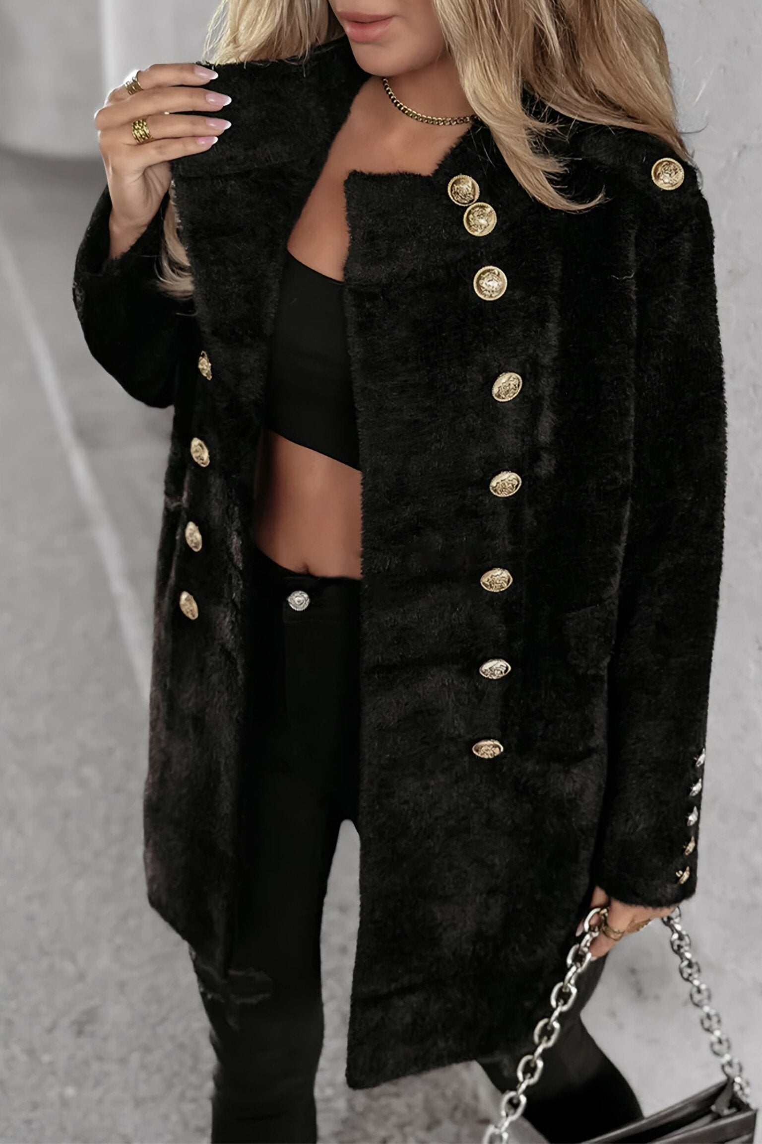  L'LEVANI™ | Manteau Élégant Boutonné En Fausse Fourrure